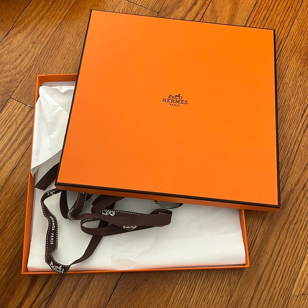 Hermes empty square gift box and ribbon
